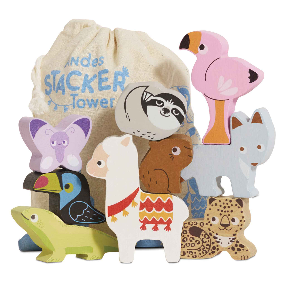 Le Toy Van Animali delle Ande in legno da impilare con sacchetto - foto 1