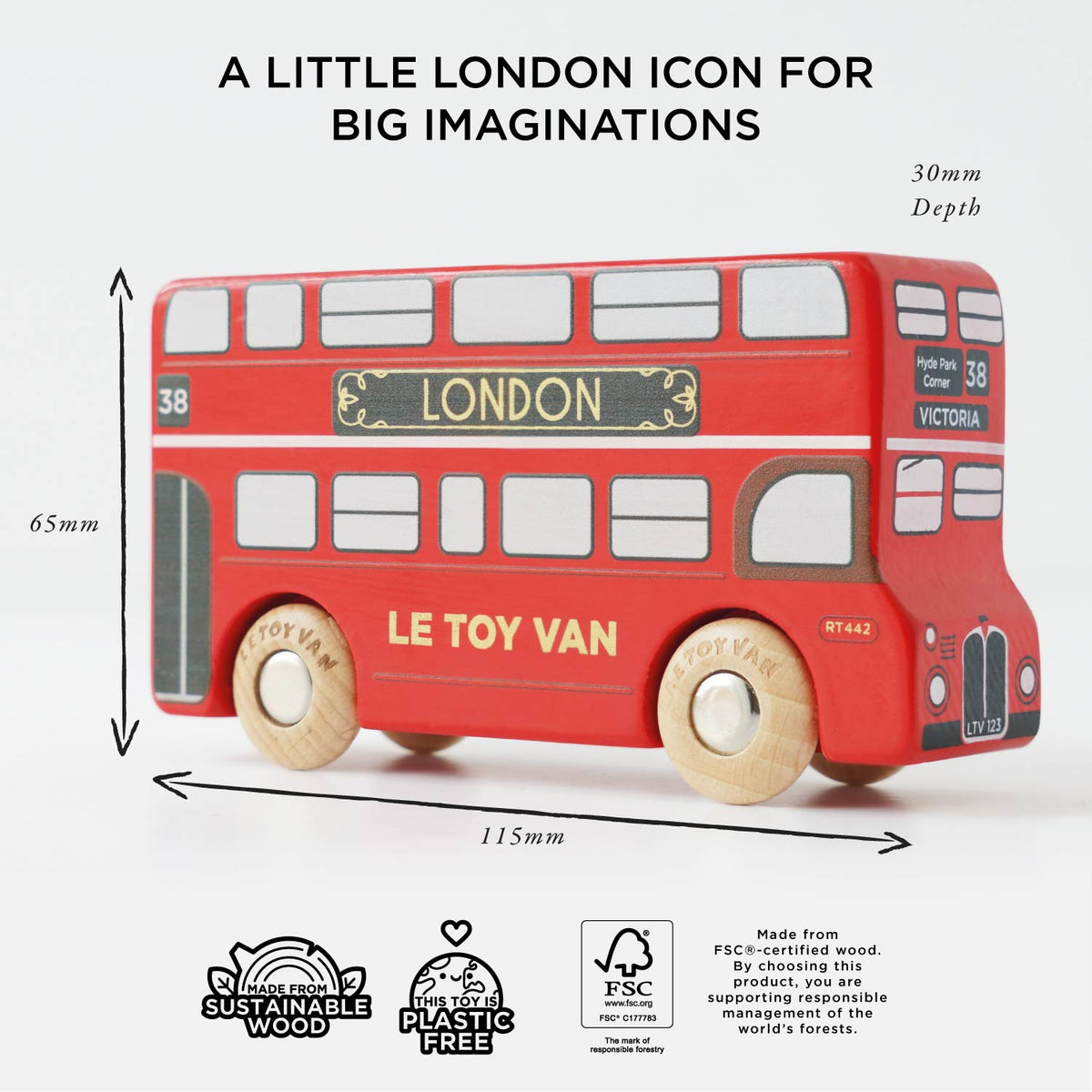 Le Toy Van No. 46 Ben autobus di Londra in legno - Made in UK - foto 5