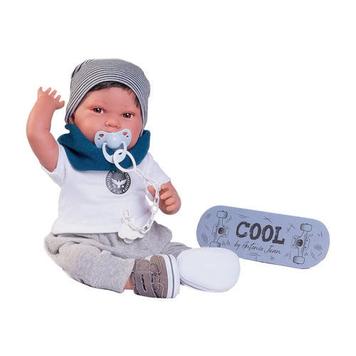 Antonio Juan Bambolotto Neonato Pipo skater con skateboard 42 cm - foto 2